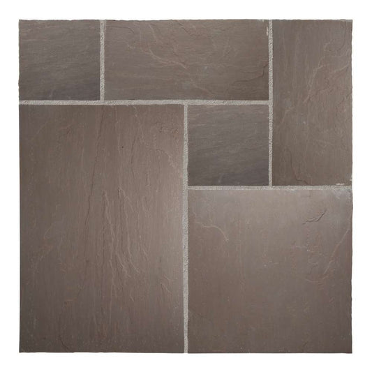 Autumn Brown Riven Sandstone Mixed Patio Paving Slabs 18mm