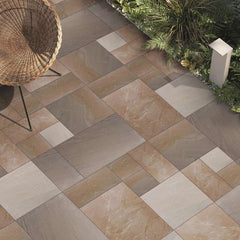 Raj Blend Riven Sandstone 5 Sizes Mixed Patio Paving Slabs