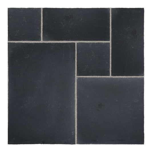 Kota Black Riven Limestone Mixed Patio Sawn Edged Paving Slabs