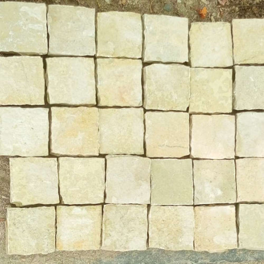 Tandur Yellow Riven Limestone 100X100 Square Setts